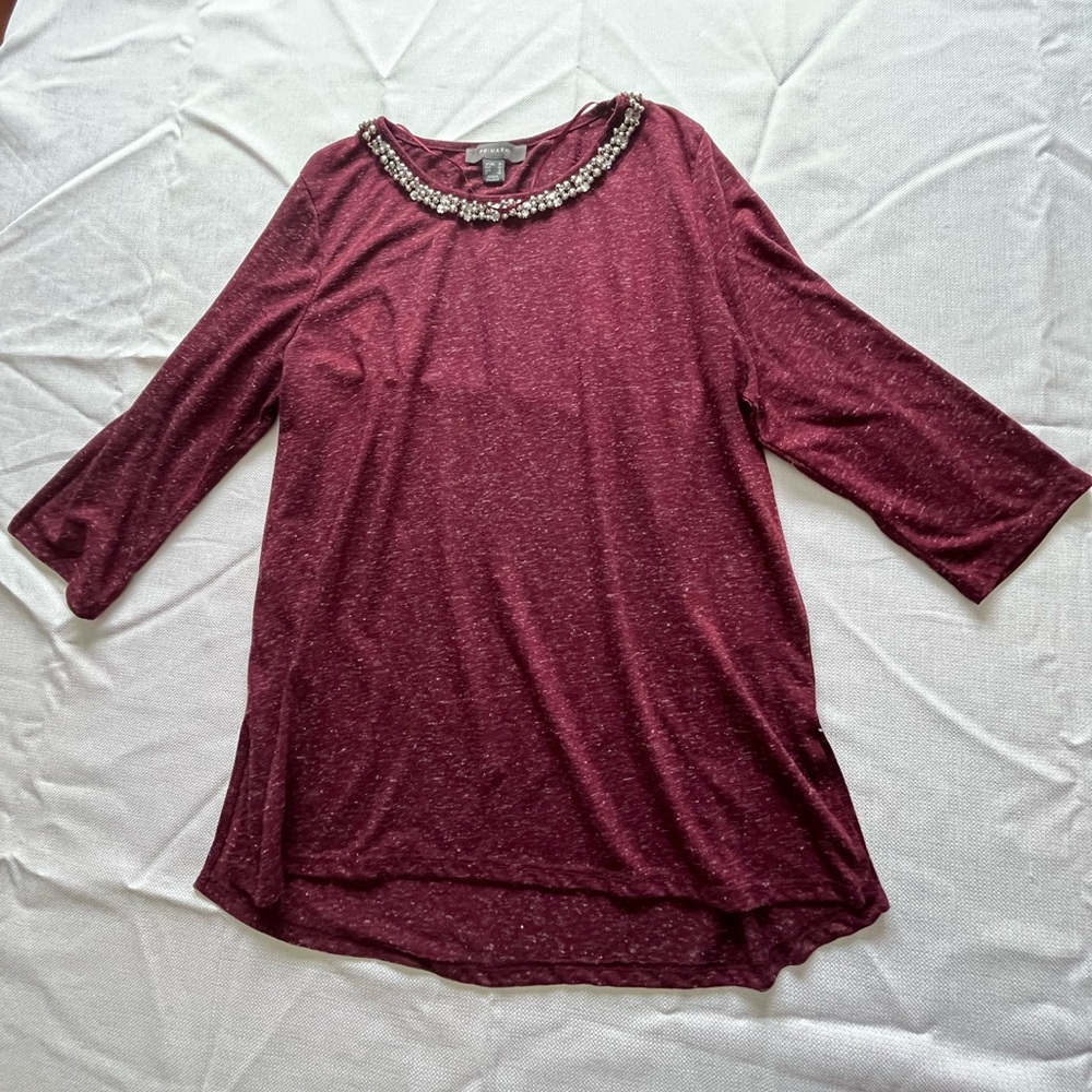 Primark Maroon Top with Jewel Neckline